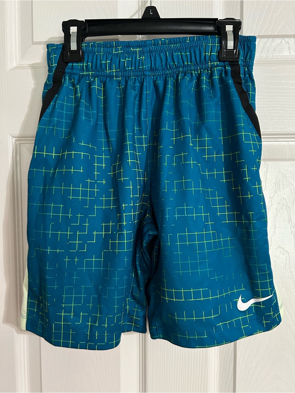 Nike Teal Athletic Shorts with Neon Green Grid